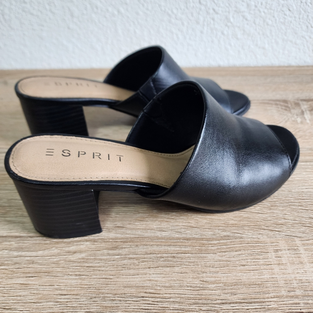 ESPRIT Tayce Black Open Toe Slip On Sandal Heeled Shoe